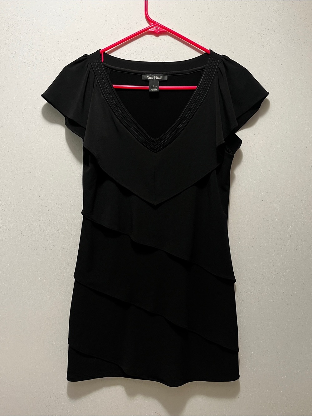 White House Black Market Black Ruffle V-Neck Mini Dress